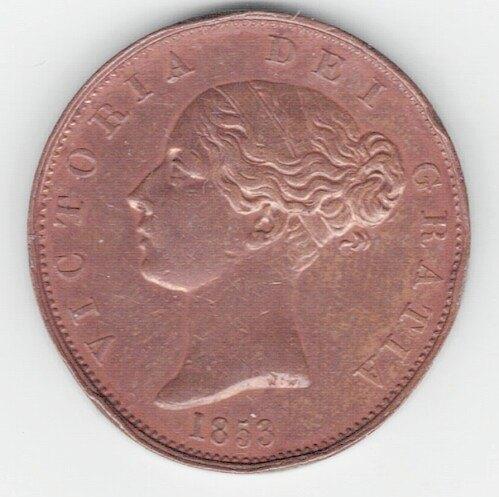 25-2416 Engeland 1/2 penny 1853, Postzegels en Munten, Munten | Europa | Niet-Euromunten, Losse munt, Overige landen, Verzenden