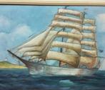 Olieverf schilderij tweemaster op zee H. v d Velde. Tallship, Antiek en Kunst, Kunst | Schilderijen | Klassiek, Ophalen