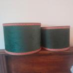 Exclusieve lampenkappen groen fluweel sierband roze, 25 tot 50 cm, Vintage chic, Rond, Nieuw