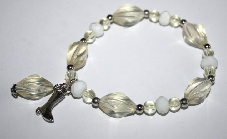 Elastische armband met kralen in lichtgeel en wit, Sieraden, Tassen en Uiterlijk, Armbanden, Nieuw, Elastiek, Geel, Met bedels of kralen