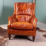 Cognackleurige vintage schaapsleren fauteuil, Gebruikt, Ophalen of Verzenden, 50 tot 75 cm, Hout