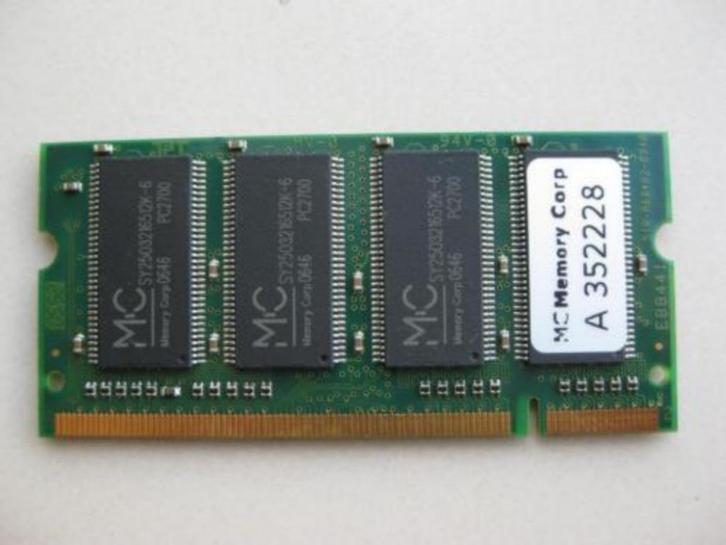 512MB PC2700 DDR1 So-dimm laptopgeheugen ramgeheugen, Computers en Software, RAM geheugen, Zo goed als nieuw, Laptop, 1 GB of minder