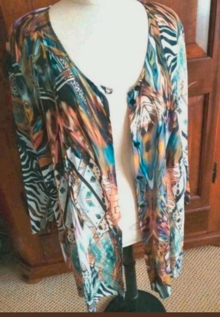 Bont gekleurde crêpe doorknoopblouse Sempre Piu by Chalou 54, Kleding | Dames, Grote Maten, Zo goed als nieuw, Blouse of Tuniek