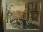Grote kleuren ets Gezicht op De Oude Kerk Delft Jan Sirks, Antiek en Kunst, Kunst | Etsen en Gravures, Ophalen of Verzenden