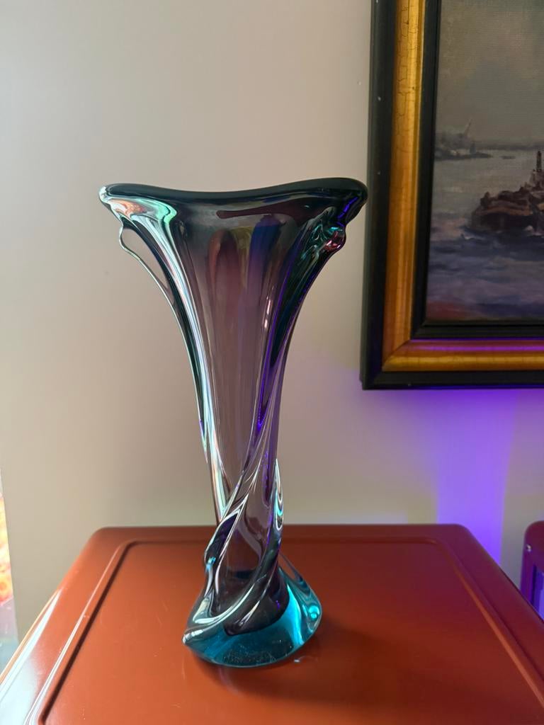 Murano Sommerso Swirl paars blauw 40 cm hoog, Ophalen of Verzenden