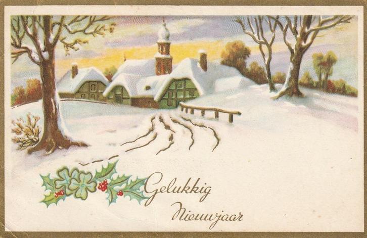 GOUDOPDRUK KERST DORP SNEEUW JAREN 50 MOOIE OUDE KAART KH865, Verzamelen, Ansichtkaarten | Themakaarten, Ongelopen, 1940 tot 1960