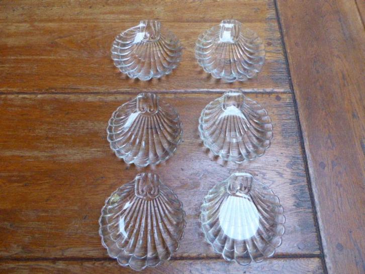 6 persglazen schaaltjes, schelp, Antiek en Kunst, Antiek | Glas en Kristal, Ophalen of Verzenden