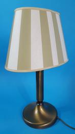 Brocante tafellamp, bronzen voet, gestreepte kap. S4, Ophalen of Verzenden, Gebruikt, Minder dan 50 cm