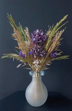 Droogbloemen gebonden boeket met aparte glazen vaas H 37 cm, Ophalen of Verzenden, Nieuw