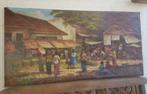 Prachtig groot olieverf schilderij Indonesië Pasar R. Hadi., Antiek en Kunst, Kunst | Schilderijen | Klassiek, Ophalen