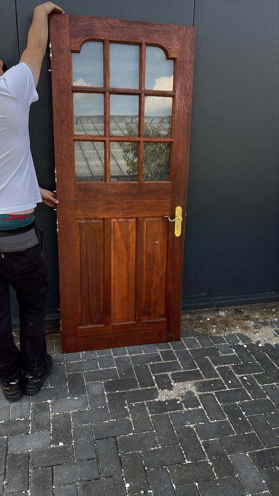 Houten Binnendeur met Glas, Doe-het-zelf en Verbouw, Deuren en Horren, Gebruikt, Binnendeur, 200 tot 215 cm, 80 tot 100 cm, Hout