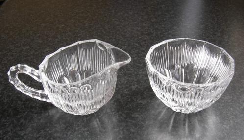 Glazen roomstel, suiker en melk stel., Huis en Inrichting, Keuken | Servies, Zo goed als nieuw, Glas of Glazen, Effen, Glas, Ophalen of Verzenden