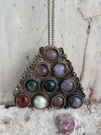 Vintage zilveren ketting met natuursteen uit India, Sieraden, Tassen en Uiterlijk, Antieke sieraden, Ophalen of Verzenden, Zilver