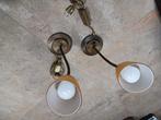 2 BRONSKLEURIG wandlampjes, Ophalen, Gebruikt, Metaal, Bronskleurig met overgeleverd glazen kapjes