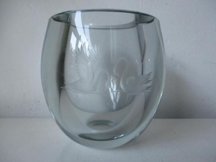 Studio glas object met zwaan zwanen ca 1980, Antiek en Kunst, Antiek | Glas en Kristal, Ophalen of Verzenden