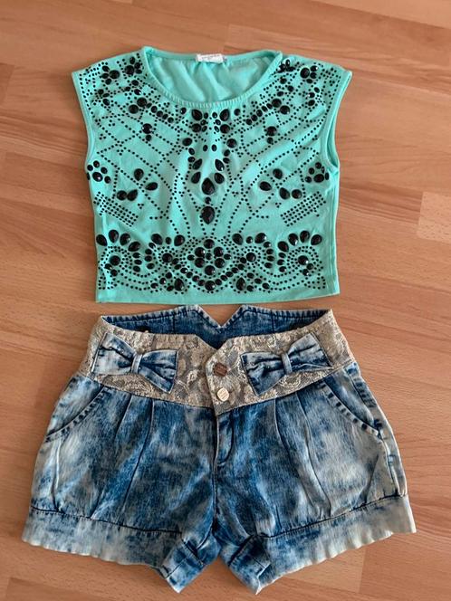 Mooie zomerse setje top/crop en korte broek 122/128, Kinderen en Baby's, Kinderkleding | Maat 122, Ophalen of Verzenden