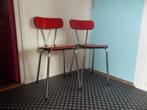Twee rode vintage formica stoeltjes, Huis en Inrichting, Stoelen, Ophalen, Twee, Zo goed als nieuw, Metaal