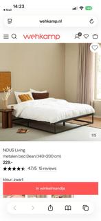 Bed metaal zwart, Ophalen, 90 cm, Zwart, Tweepersoons