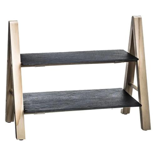 etagere / dienblad 2 laags leisteen - hout / serveerplank, Huis en Inrichting, Woonaccessoires | Dienbladen, Zo goed als nieuw