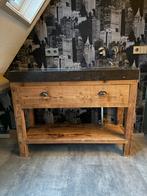 Mooi badkamermeubel van massief hout met marmeren blad, Ophalen, Gebruikt, 100 tot 150 cm, Eikenhout