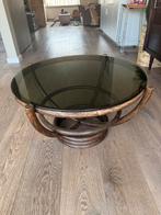 Vintage Rotan Salonttafel met rookglas, Huis en Inrichting, Tafels | Salontafels, Ophalen, Gebruikt, 50 tot 100 cm, Rond