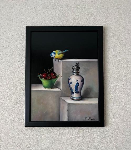 Alfonso Moreno, pimpelmeesje schaaltje kersen en een kan., Antiek en Kunst, Kunst | Schilderijen | Klassiek, Ophalen of Verzenden