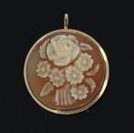 Schelp camee bloem ketting hanger broche 14k goud vintage