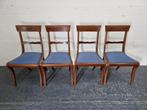 4 antieke eetkamerstoelen notenhout met blauwe stof, Ophalen