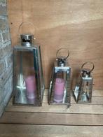Set van 3 stijlvolle metalen lantaarns met glas, Ophalen, Zo goed als nieuw, Metaal