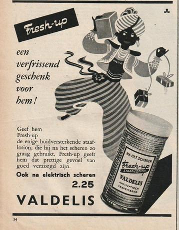 Retro reclame 1958 Valdelis staaflotion Zwarte Piet beschikbaar voor biedingen