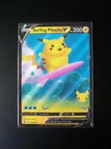 3023: (08/25) nieuwe pokemonkaart SURFING PIKACHU V 25th Ann beschikbaar voor biedingen