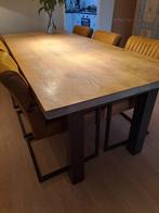 Eiken tafel, industriële look, 6 stoelen met leuningen, Huis en Inrichting, Tafels | Eettafels, Ophalen, 100 tot 150 cm, 200 cm of meer