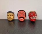 Set van 3 Authentieke Balinese Houten Maskers – Handgemaakt, Antiek en Kunst, Ophalen of Verzenden