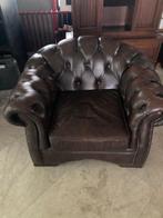 Chesterfield Leren Fauteuil Donkerbruin, Ophalen, Gebruikt, 75 tot 100 cm, Leer