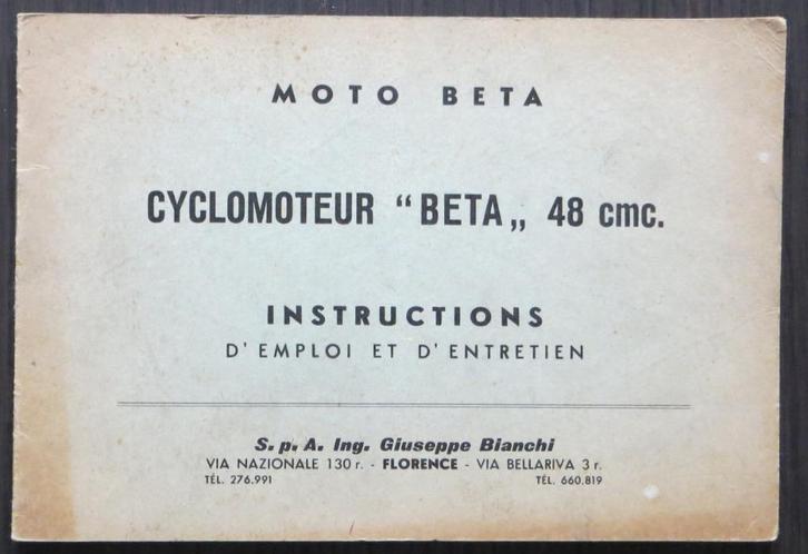 Moto Beta 48 cc (Bianchi) instructieboekje - jaren '60, Fietsen en Brommers, Handleidingen en Instructieboekjes, Gebruikt, Verzenden