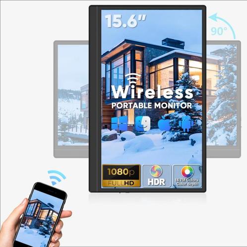 15.6 Inch Draadloze Monitor met 1080p Wireless Screen Mirror, Computers en Software, Monitoren, Nieuw, 60 Hz of minder, HDMI, USB-C