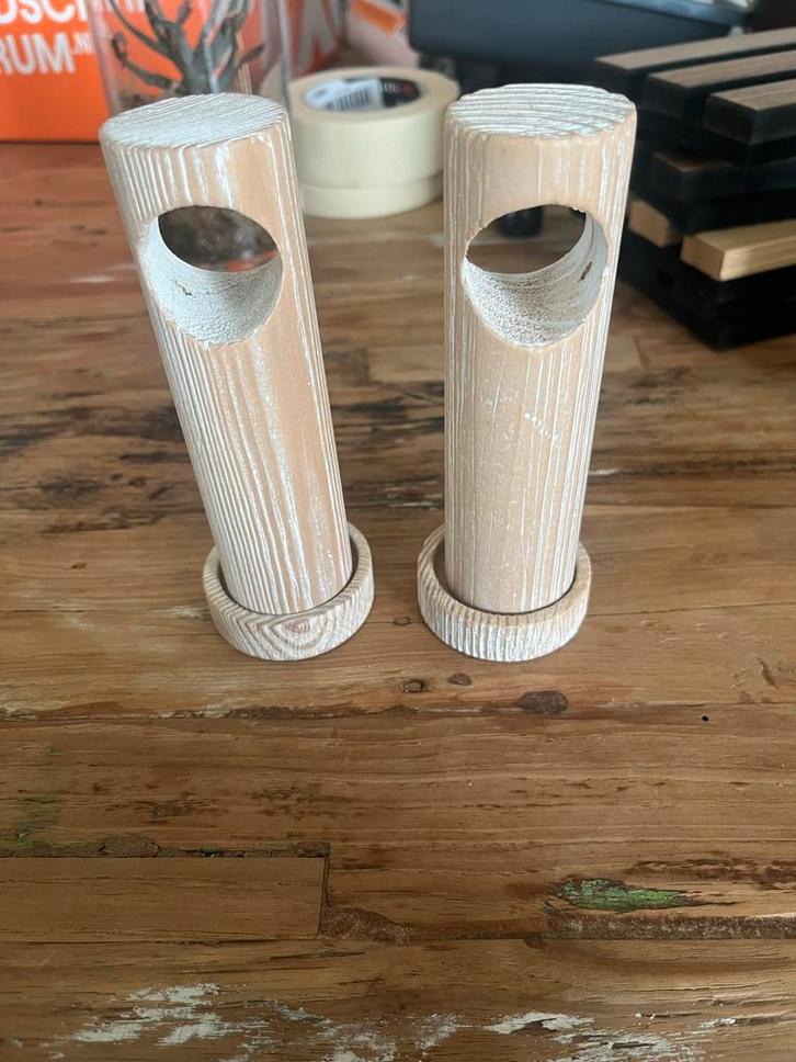 Houten Gordijnroedes met Steunen - 2 Sets, Huis en Inrichting, Stoffering | Gordijnen en Lamellen, Gebruikt, 200 cm of meer, Beige