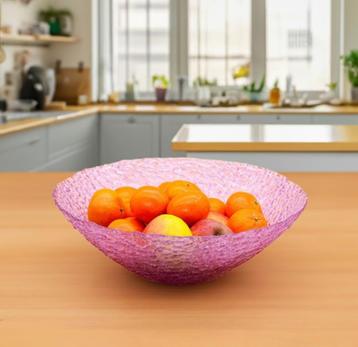 GROTE Vintage Getextureerde Glazen Fruitschaal beschikbaar voor biedingen