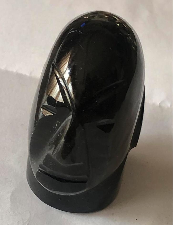 Handgesneden zwart obsidiaan Maya/ Azteeks stamhoofdbeeld, Antiek en Kunst, Kunst | Niet-Westerse kunst, Ophalen of Verzenden