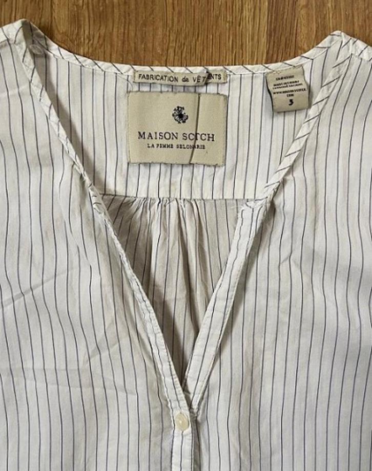 Maison Scoth - Off-white blouson met dun blauw streepje, Kleding | Dames, Blouses en Tunieken, Zo goed als nieuw, Maat 36 (S)