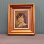 Antiek portret olieverf op hout, Minder dan 50 cm, Gebruikt, Ophalen of Verzenden, Schilderij