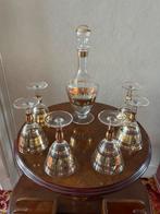 Vintage karaf met 6 glazen – gouddecoratie, Antiek en Kunst, Antiek | Glas en Kristal, Ophalen