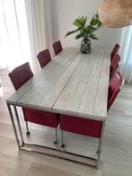 Massieve eikenhouten eettafel, Ophalen, Gebruikt, 200 cm of meer, 50 tot 100 cm