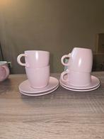 Set van 4 Roze Mokken met Schotels, Huis en Inrichting, Keramiek, Ophalen of Verzenden, Zo goed als nieuw, Effen