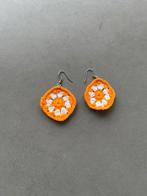 Nieuwe oranje/witte granny square gehaakte oorbellen, Hangers, Verzenden, Nieuw, Oranje