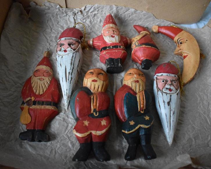 oude/vintage houten kerstballen/hangers kerstmannetjes/maan, Diversen, Kerst, Gebruikt, Ophalen of Verzenden