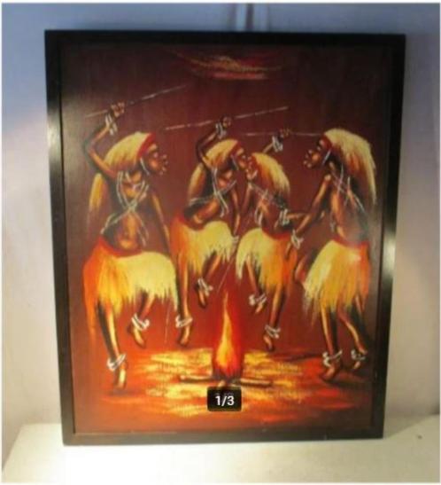 Mooi Geschilderd Werk 'Afrikaanse Danseressen' - Pueta, Antiek en Kunst, Kunst | Schilderijen | Klassiek, Ophalen of Verzenden