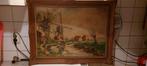 prachtig groot oud olieverfschilderij met molen, Antiek en Kunst, Kunst | Schilderijen | Klassiek, Ophalen of Verzenden