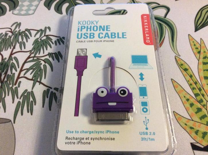 iPhone 30 pin USB cable 1 meter. "Kooky" paars. nieuw, Telecommunicatie, Mobiele telefoons | Telefoon-opladers, Nieuw, Apple iPhone