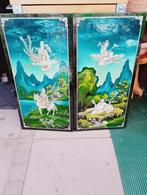 Chinese lak panelen met parelmoer inleg en turquoise tinten, Ophalen of Verzenden